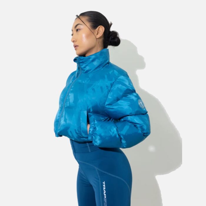Trapstar Womens Cropped T Jacquard Puffer Coat Blue 1